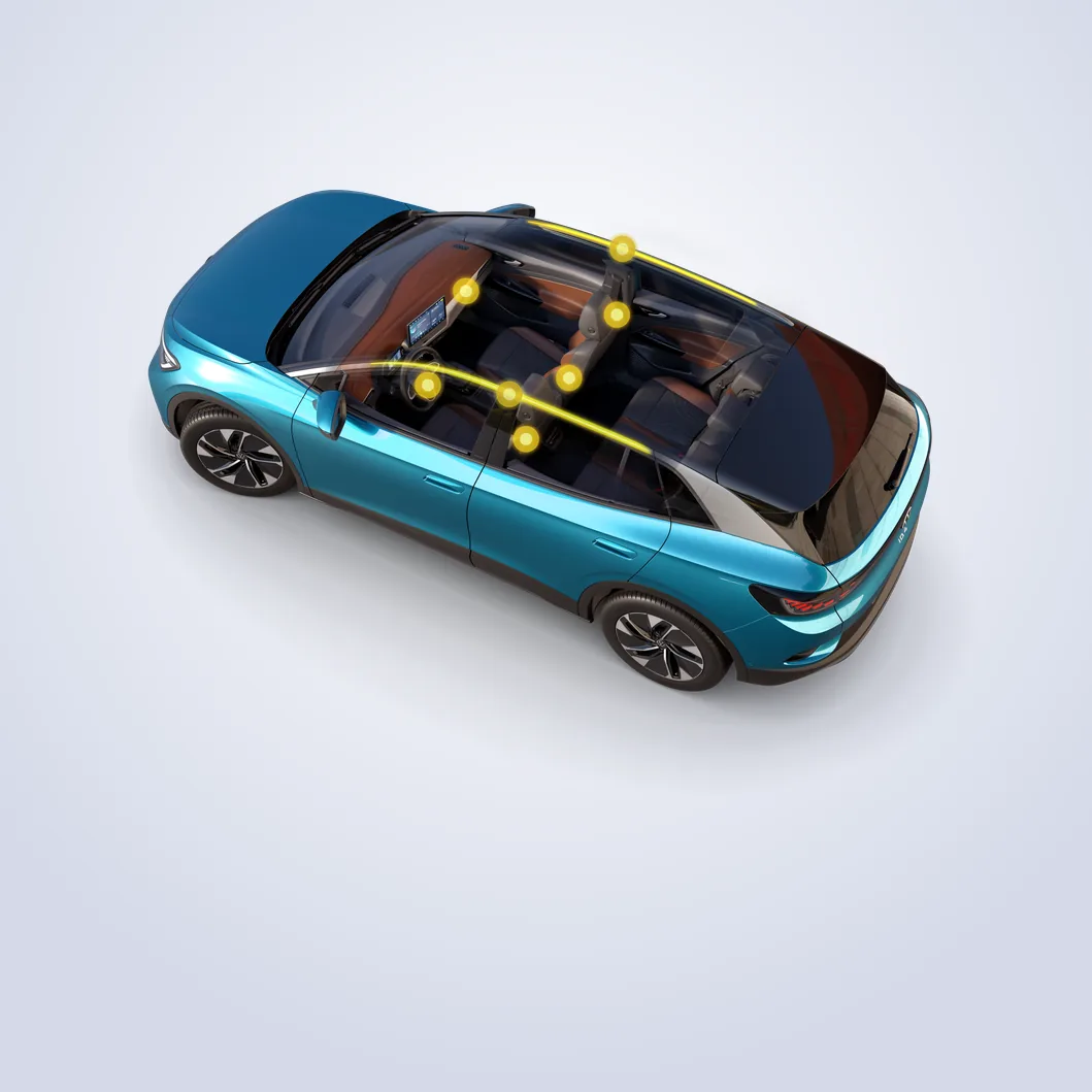 Volkswagen ID.4 com a posição dos sete airbags